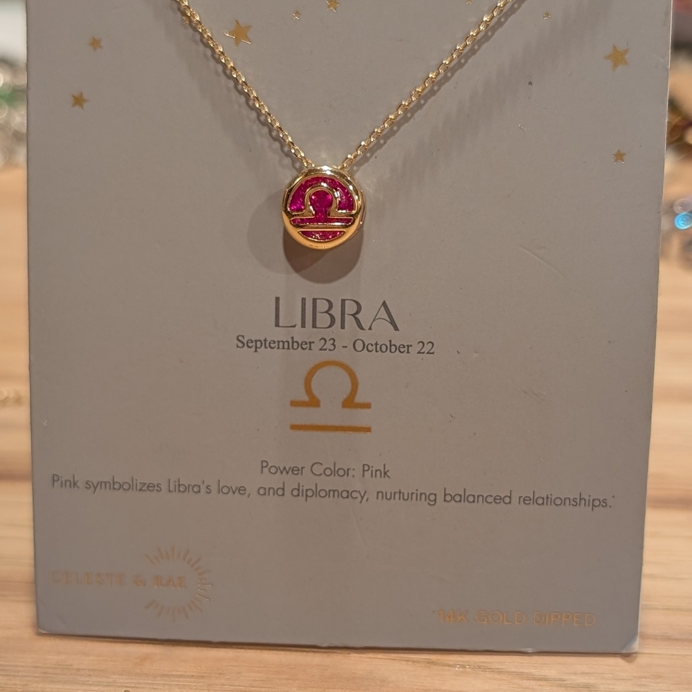 Celeste Gold and Pink Libra Pendant Necklace